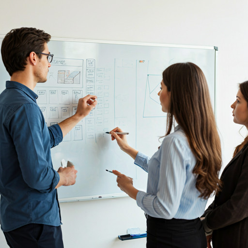 Team strategizing at a whiteboard